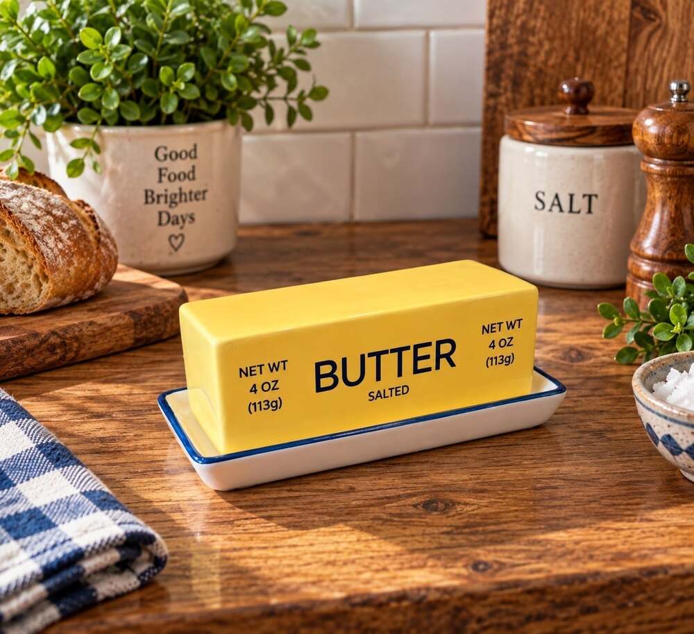 New Yellow Dish Kitchen Decor Ceramic Butter Keeper Farmhouse Storage